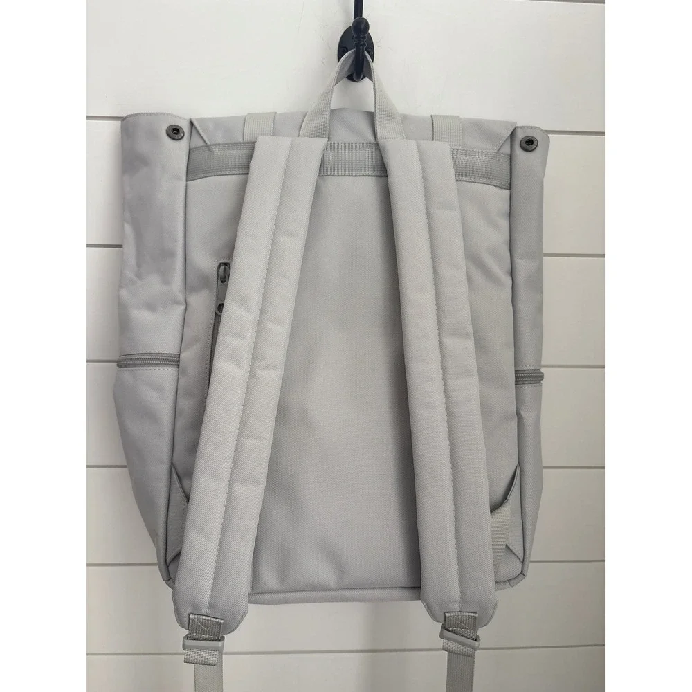 M.H.a Gray Canvas Laptop Backpack Minimalist Commuter Bag with Buckle Flap